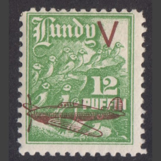Lundy 1942 12p Victory Issue Overprint - Red-Brown (M/M)