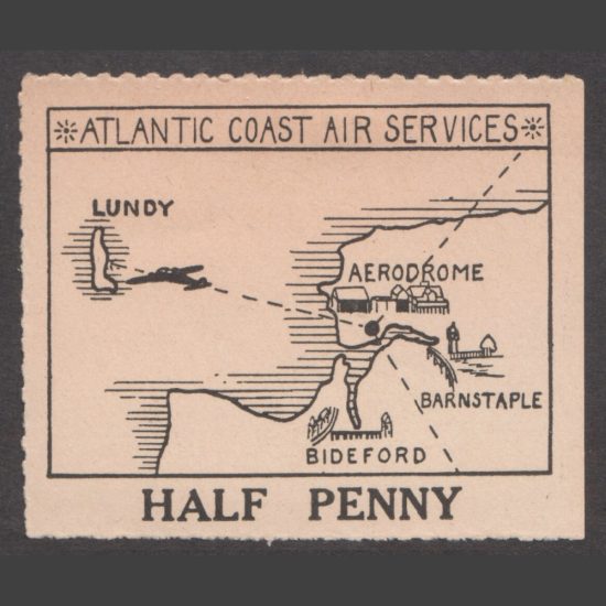 Lundy 1936 ½d Atlantic Coast Air Services Large Map (M/M)
