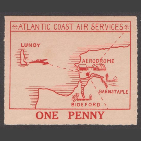 Lundy 1936 1d Atlantic Coast Air Services Large Map (M/M)